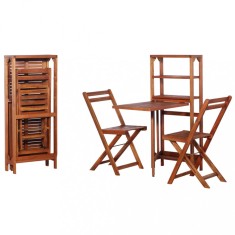 Gossi set mobilier bistro pliabil, 3 piese, lemn masiv de acacia