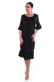 Cumpara ieftin V678-1 Rochie neagra midi cu maneci trei sferturi si volanase, S/M