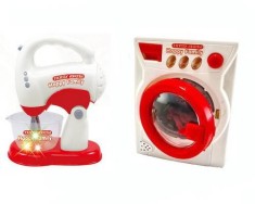 Set masina de spalat si mixer cu lumini si sunete pentru copii, alb/rosu foto