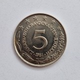 moneda IUGOSLAVIA 5 dinara 1981 dinari km # 58