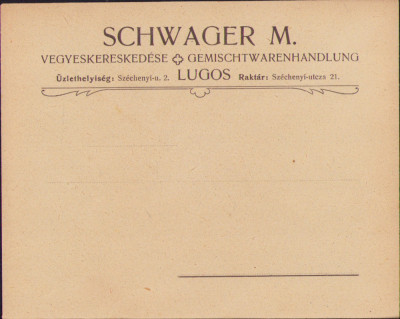 HST A976 Plic antet magazin universal Schwager M Lugoj ante 1918 austro-ungar foto