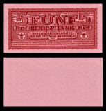 GERMANIA █ bancnota █ 5 Reichspfennig █ 1942 █ P-M33 Ro. 502 █ WEHRMACHT █ UNC