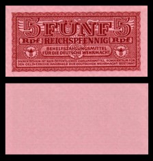 GERMANIA █ bancnota █ 5 Reichspfennig █ 1942 █ P-M33 Ro. 502 █ WEHRMACHT █ UNC