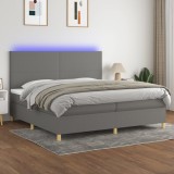 vidaXL Pat cu arcuri, saltea și LED, gri &icirc;nchis, 200x200 cm, textil