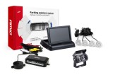 Set senzori de parcare AMiO TFT02 4,3 inch cu camera HD-501-IR, 4 senzori argintii, afisaj, asistent parcare pentru marsarier