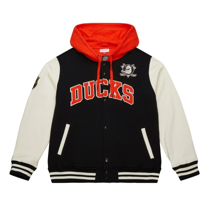 Anaheim Ducks hanorac de bărbați cu glugă Courtside Fleece Button Front Current Logo - M