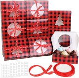 Set de 12 cutii pentru prajituri de Craciun Qpout, hartie/panglica, rosu/negru, 18 x 6 x 14 cm