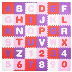 Covor din spuma pentru copii, tip puzzle cifre si litere, 36 piese, 175&times;175 cm, multicolor Household NewTrend