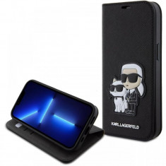 Karl Lagerfeld Husa Book PU Saffiano Karl & Choupette iPhone 15 Pro Max Negru