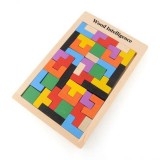 Puzzle Tetris Clasic Lemn Montessori, Joc Educativ Copii 3+, 40 Piese, Multicolor, 27x18cm, Dezvoltare Logica si Motricitate