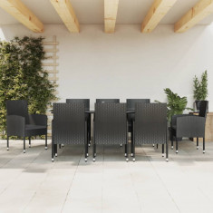 vidaXL Set mobilier de grădină, 9 piese, negru, poliratan și oțel foto