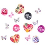 Set inimi, nasturi si fluturi pentru activitati crafts, 15 piese, Oem