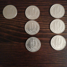 7 monede BNR de 10 lei, emisiuni din 1990, 1991, 1992