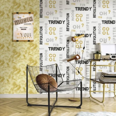 Noordwand Tapet &amp;bdquo;Friends &amp;amp; Coffee Words and Letters&amp;rdquo;, gri și negru foto