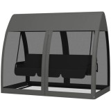 Balansoar gradina, 3 locuri, cu plasa insecte, gri inchis, 240x140x197 cm, functie pat, max 300 kg, Monte Carlo GartenVIP DiyLine