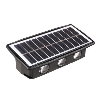 Lampa solara led bidirectionala dreptunghiulara pentru perete flippy, 20.5x10 cm, 6 led-uri, 5.5v, abs, 500mah, rezistent la apa ip65, alb rece foto