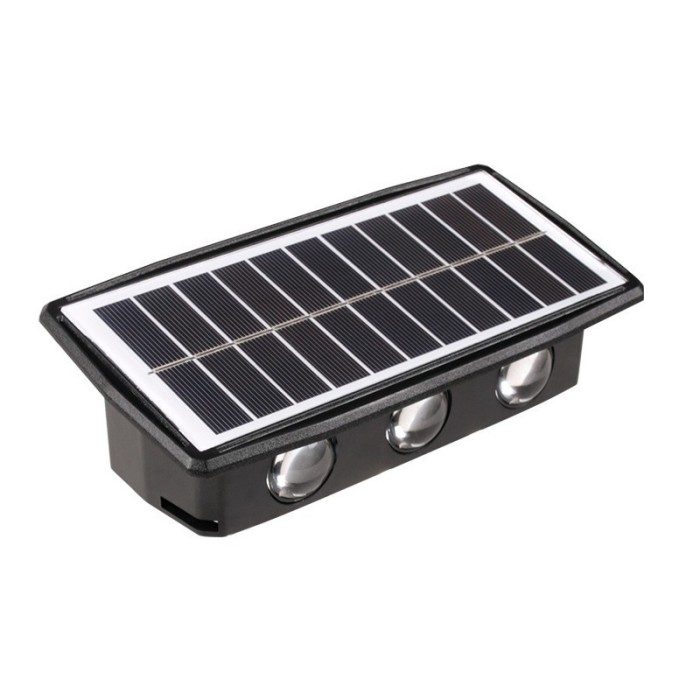 Lampa solara led bidirectionala dreptunghiulara pentru perete flippy, 20.5x10 cm, 6 led-uri, 5.5v, abs, 500mah, rezistent la apa ip65, alb rece