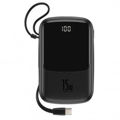 Baterie externa portabila cu cablu USB Type-C Baseus QPOW Power Bank 10000 mAh Black foto