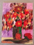 TABLOU PE PANZA CU SASIU NOU 30X40 CM VAS CU FLORI STILIZAT ACRILIC PRET DOAR 20 LEI PICTOR FLORIAN