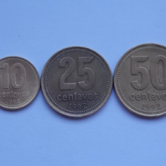 LOT 3 MONEDE ARGENTINA-10,25,50 CENTAVOS 1992