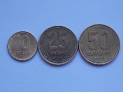 LOT 3 MONEDE ARGENTINA-10,25,50 CENTAVOS 1992 foto