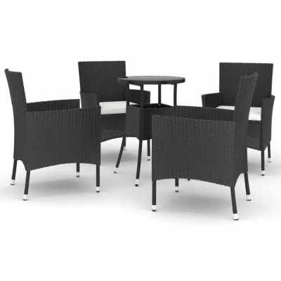 Set bistro de gradina cu perne, 5 piese, negru, poliratan foto