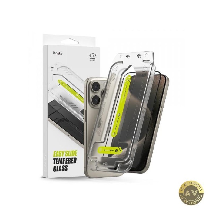 Folie de protectie Ecran Ringke Easy Slide pentru Apple iPhone 15 Pro Sticla Securizata Full Glue Set 2 bucati Neagra