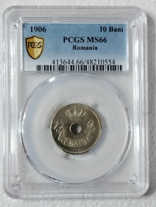 10 BANI 1906 MS 66 - BRUXELLES - PIESA CU LUCIU - GRADATA PCGS, RARUTA