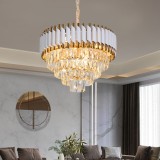 Candelabru Cristal VERSAILLES Eleganza 7x E14, Diametru 49cm, Auriu Lucios si Alb, Inaltime Reglabila ModernLight Concept, Oem