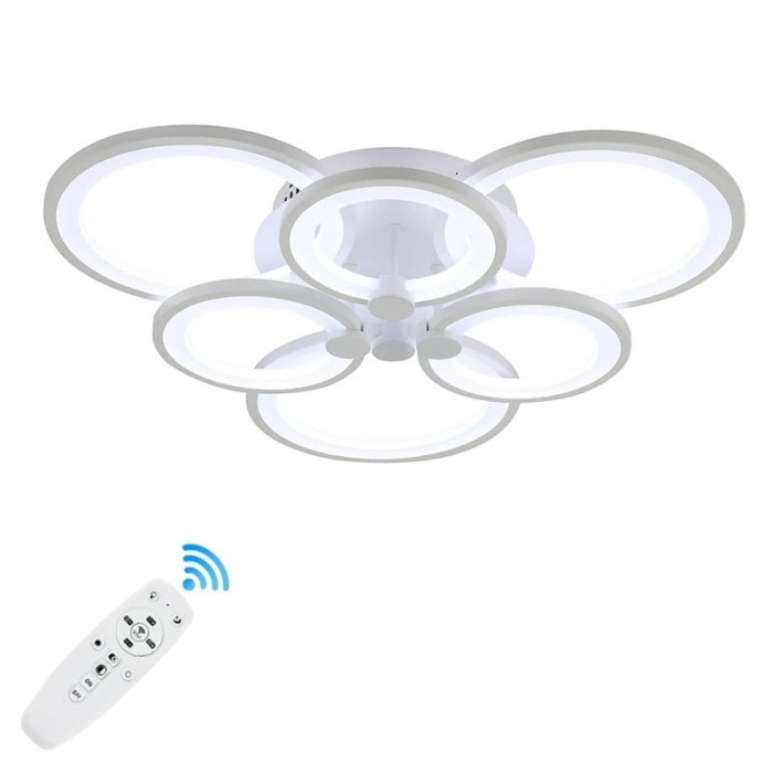 Lustra LED, 120W, 6 cercuri, alb, telecomanda, lumina rece/calda/neutra, intensitate reglabila