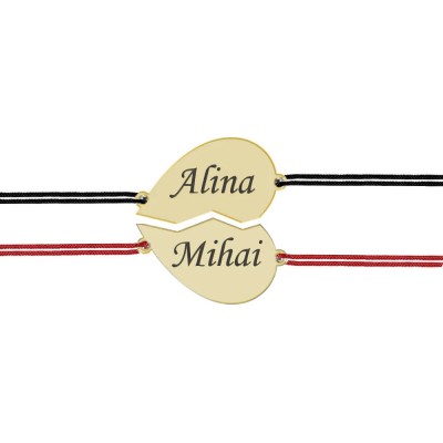 Set bratari personalizate cu inimioara din Aur 14 karate pentru cuplu foto