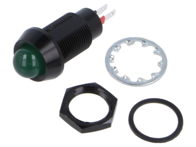 Lampă de control LED verde convexă 24-28V MARL IP67 &oslash;12,7mm