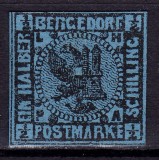 Cumpara ieftin ✅ (S45) Germania veche - Bergedorf 1861 &quot; Stema &quot; 1/2 S , Michel nr.1 , neautentificat, pare a fi reimpresiune Moens 1887 , mint negumat