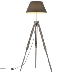 Lampă de podea cu trepied, gri/negru, 141 cm, lemn masiv tec foto