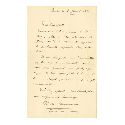 Mary Plummer Clemenceau, scrisoare, 1920 foto