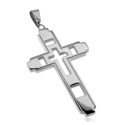 Pandantiv din oțel chirurgical, cruce mare cu cruce decupată foto