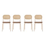 Set de 4 Scaune pentru Sufragerie Moderne din Rattan cu Structură Metalică, 60x50x48 cm, Maro