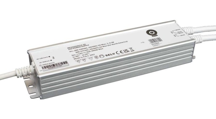 Sursă de alimentare POS MCHQ350V24-GE, driver LED 24V/14.58A 350W CV, carcasă metalică, PFC, intrare CA UE (180-305VAC), IP67, nereglabilă