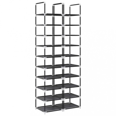 Rafturi pantofi 2 buc 10 niveluri negru tesatura netesa foto