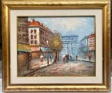 Tablou Peisaj Parizian , Pictura &icirc;n ulei pe p&acirc;nză &icirc;nsoțit de Certificat de Autenticitate, inramat ramă lemn 59x69cm, Peisaje, Realism