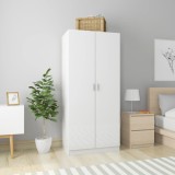 Șifonier Alb Extralucios vidaXL 80x52x180cm Lemn Prelucrat Dulap Dormitor cu 2 Uși Compartiment și Bară Umerase