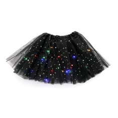 Fusta LED pentru Copii, Tutu de Balet pentru Fetite cu Luminite Multicolore Incorporate, Model Stelute, 30 cm Lungime, Negru