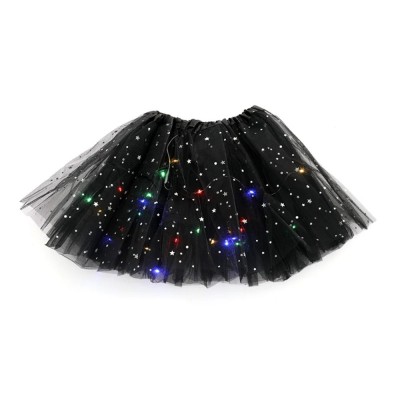 Fusta LED pentru Copii, Tutu de Balet pentru Fetite cu Luminite Multicolore Incorporate, Model Stelute, 30 cm Lungime, Negru foto