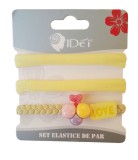 Cumpara ieftin Set 3 elastice de par, Love, 8 cm, Galben, 49BJ