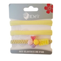 Set 3 elastice de par, Love, 8 cm, Galben, 49BJ