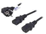 Cablu Alimentare 3x0,5mm2 cu Ștecăr &icirc;n Unghi și 2 Conectori IEC C13