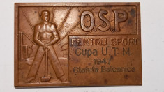 0.S.P. - ORGANIZATIA SPORTUL POPULAR - MEDALIE PLACHETA CUPA UTM 1947 foto