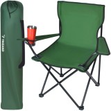 Scaun pliabil gradina, camping, pescuit, verde, cu suport pahar/sticla, husa, max 100 kg, 80x44x80 cm, Trizand, Isotrade