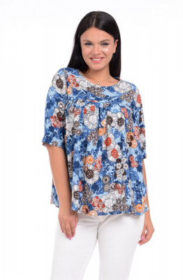 Bluza Dama Ampla cu flori Albastra - XL foto