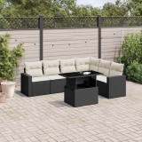 Cumpara ieftin Set canapele de grădină cu perne, 7 piese, negru, poliratan